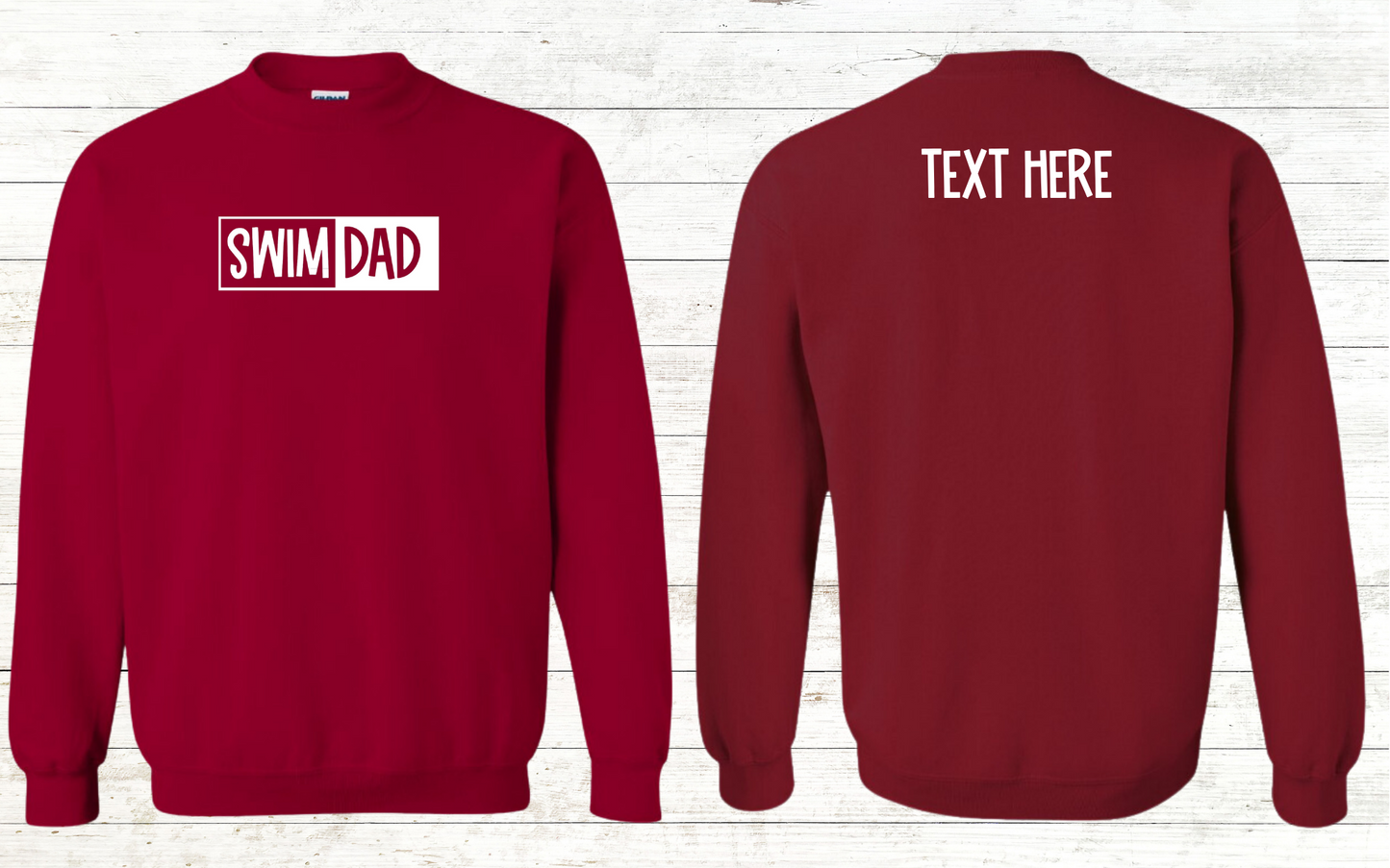Swim Dad - White Text - Adult Sweatshirt - Personalized on back