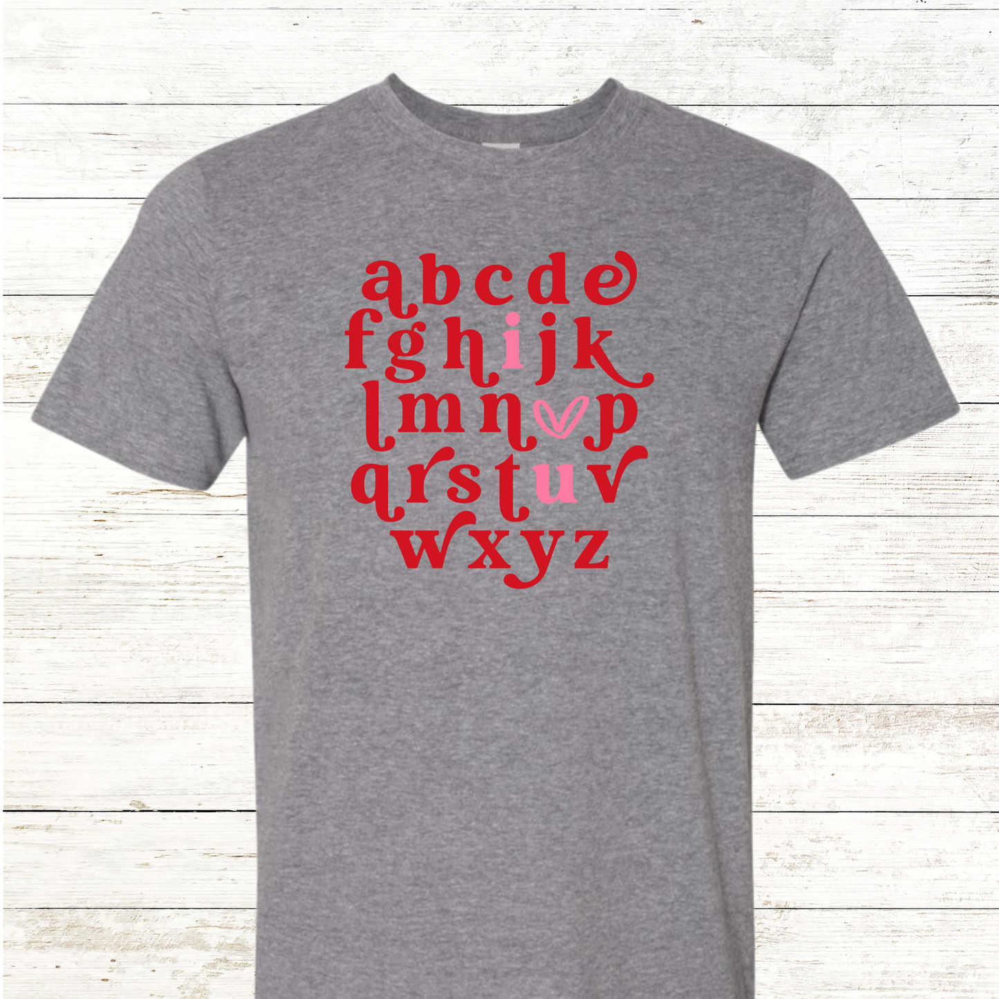 Valentine Alphabet I Heart You - Adult Crewneck Tee