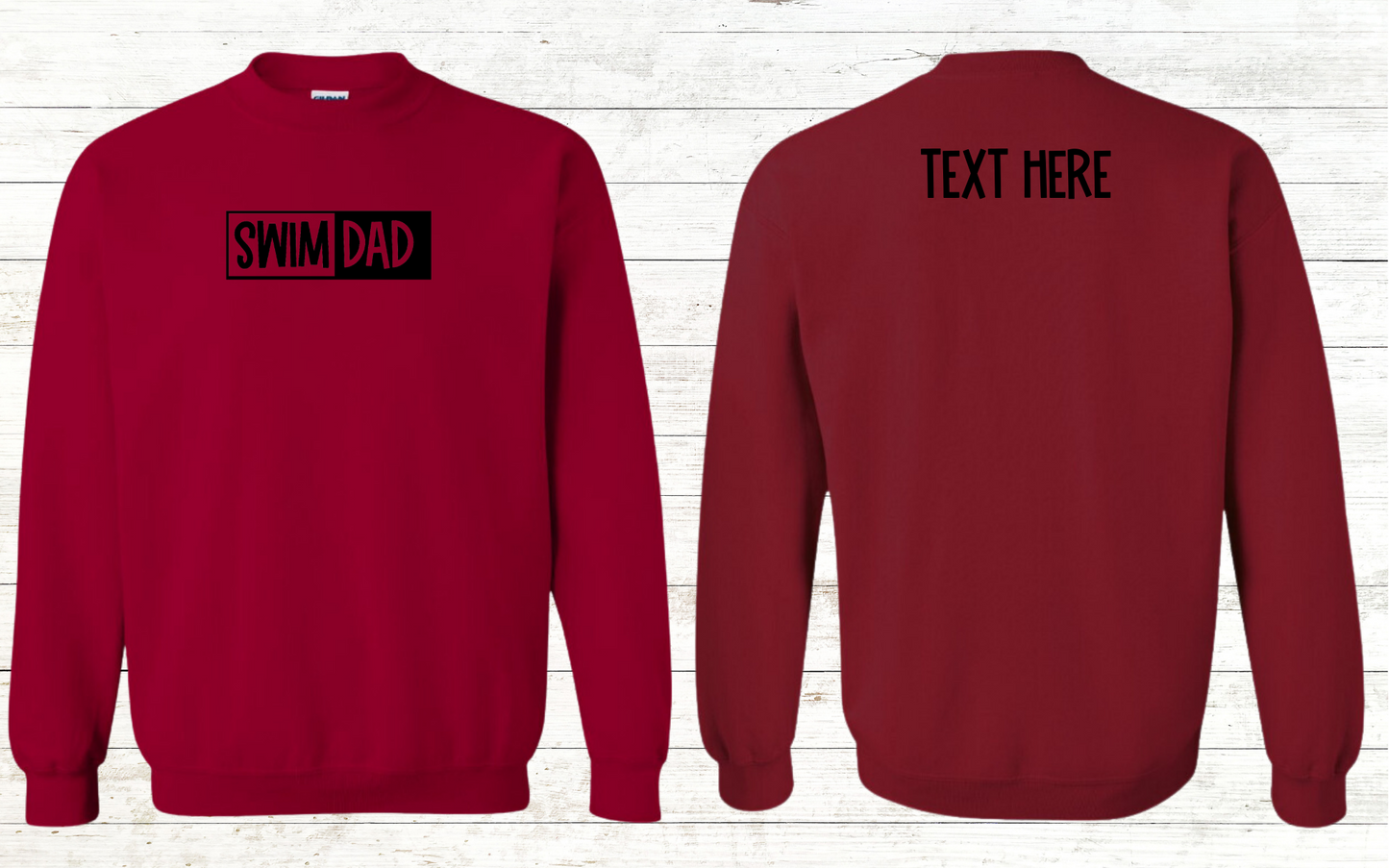 Swim Dad - Black Text - Adult Sweatshirt - Personalized on back