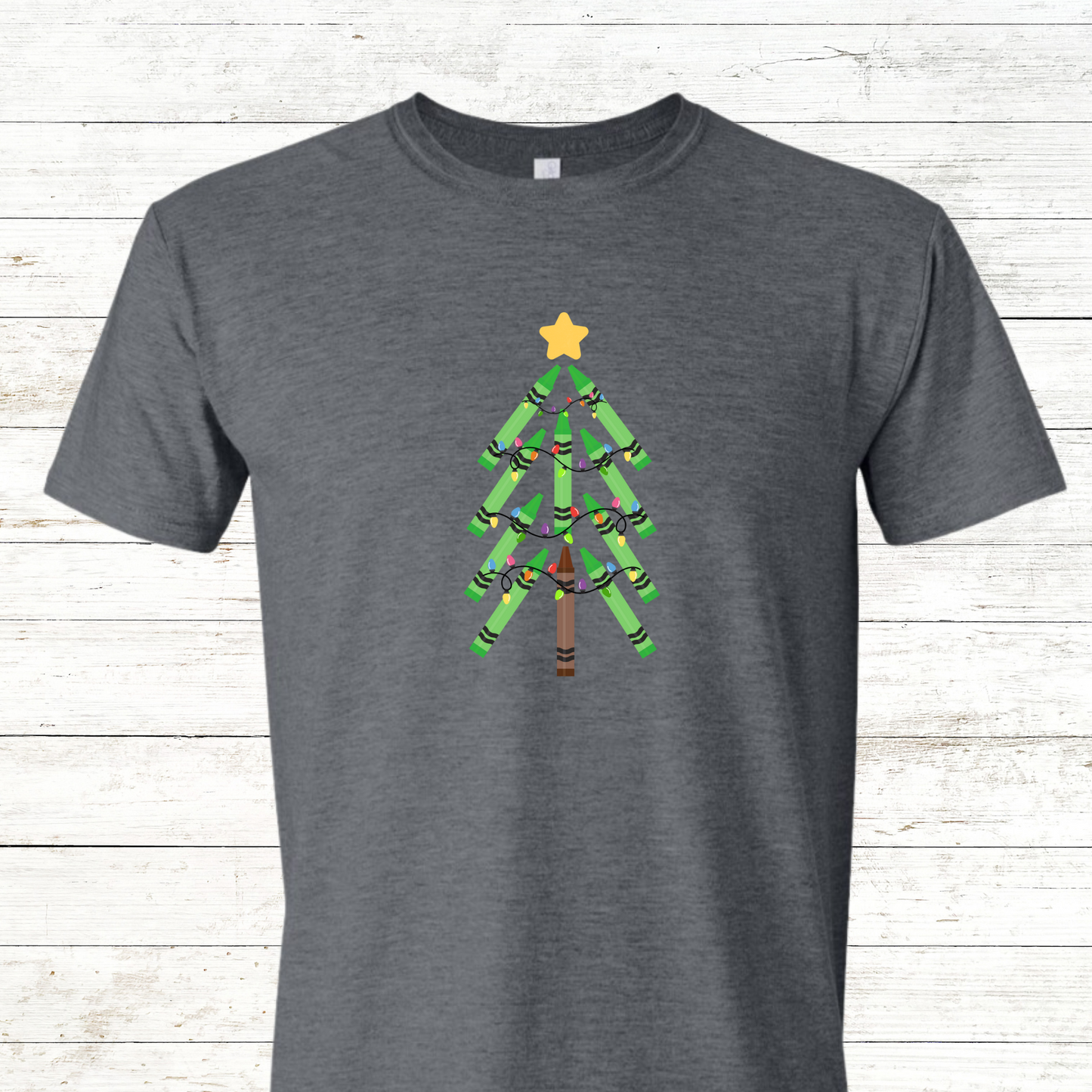 Green Crayon Christmas Tree - Adult Crewneck Tee