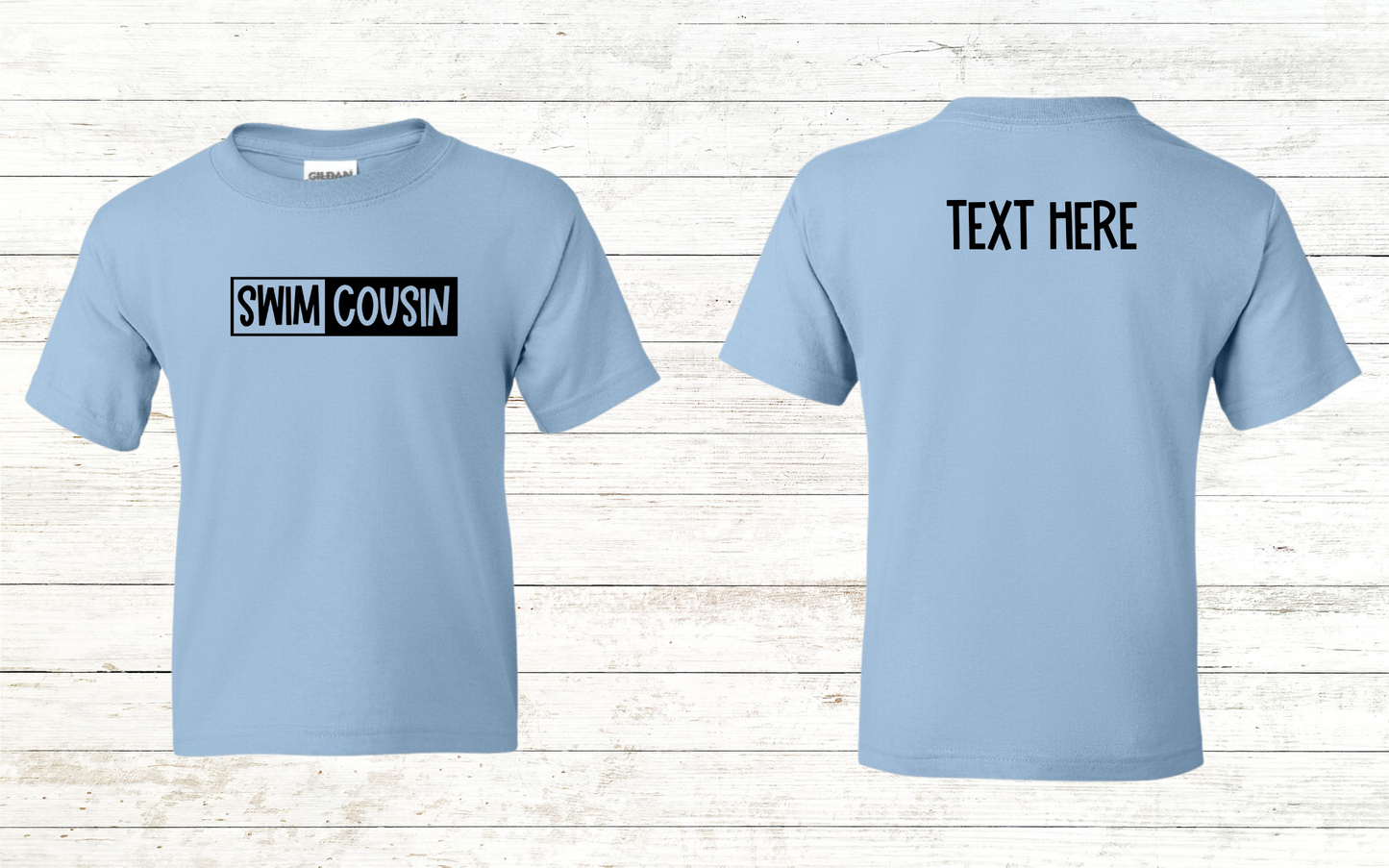 Swim Cousin Youth Shirt - Free Shipping - Back of Shirt Personalization Option: Youth Crewneck Tee
