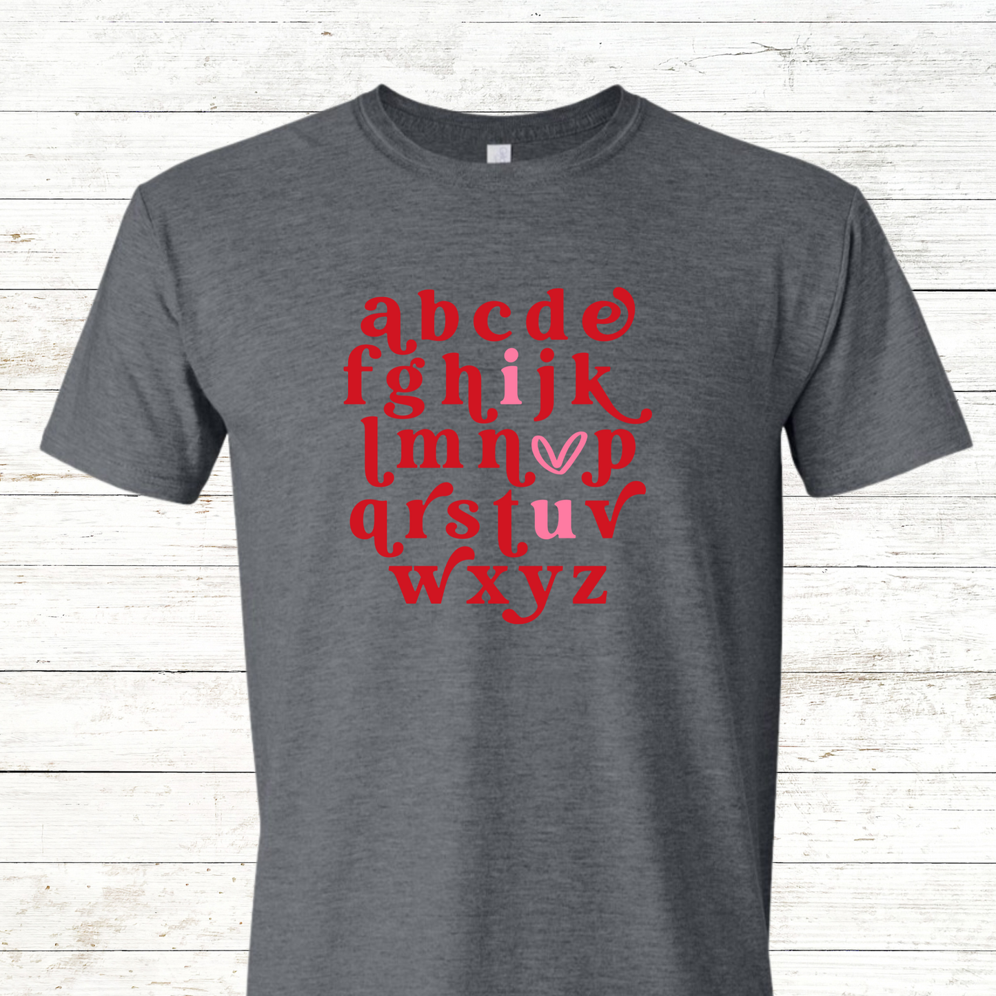 Valentine Alphabet I Heart You - Adult Crewneck Tee