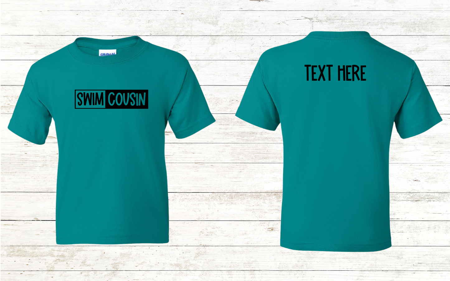 Swim Cousin Youth Shirt - Free Shipping - Back of Shirt Personalization Option: Youth Crewneck Tee