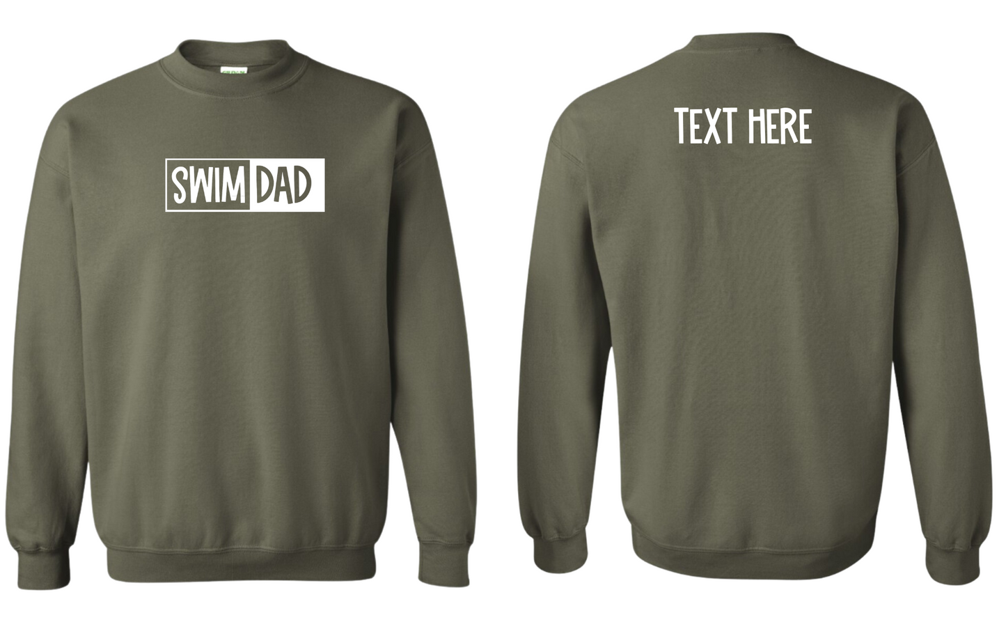 Swim Dad - White Text - Adult Sweatshirt - Personalized on back