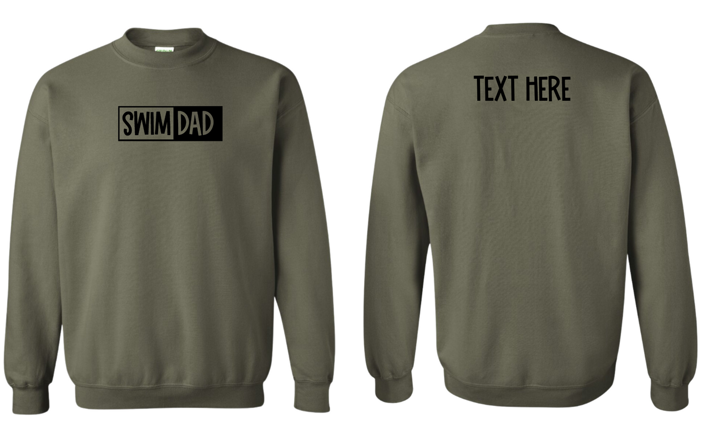 Swim Dad - Black Text - Adult Sweatshirt - Personalized on back