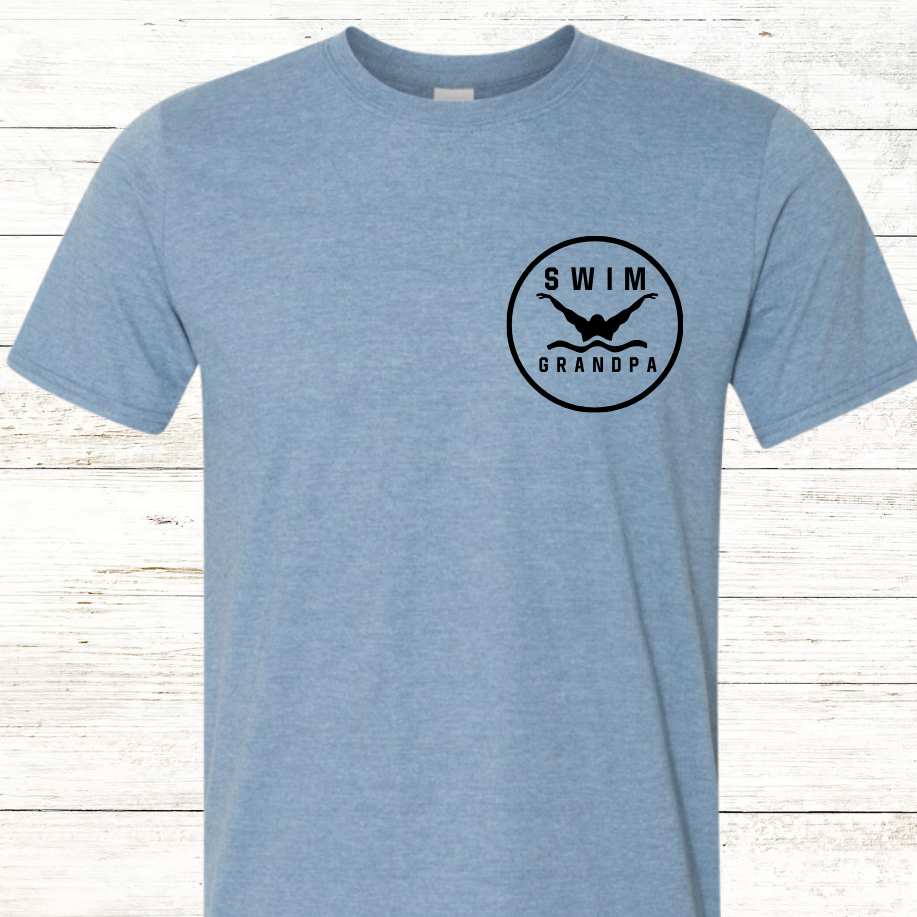 Swim Grandpa - Butterfly Pocket Logo - White Text - Adult Crewneck Tee