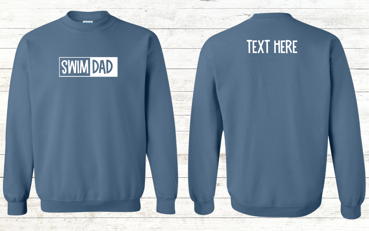 Swim Dad - White Text - Adult Sweatshirt - Personalized on back