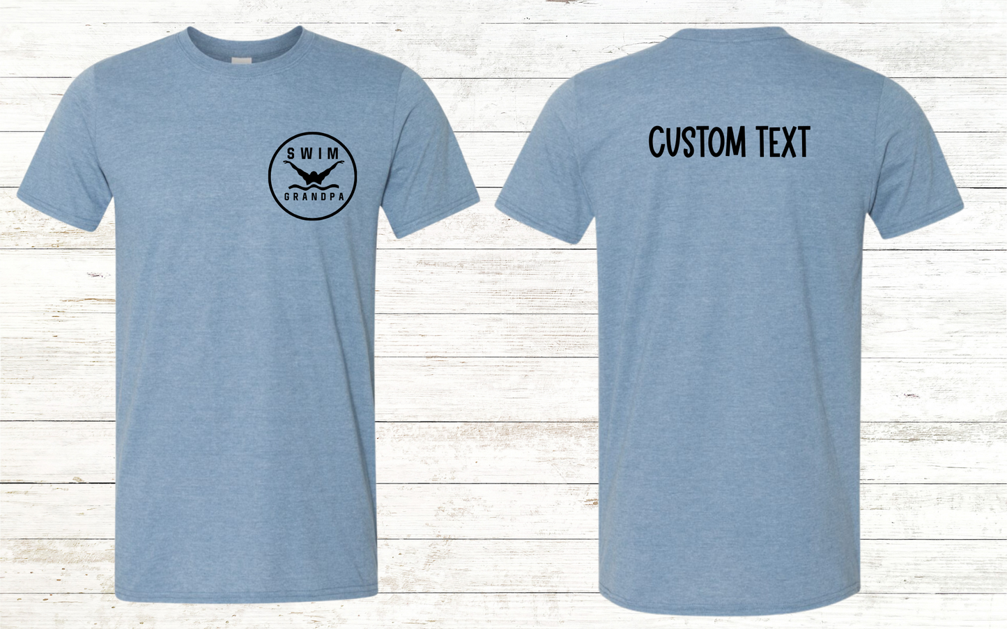 Swim Grandpa - Butterfly Pocket Logo - White Text - Adult Crewneck Tee