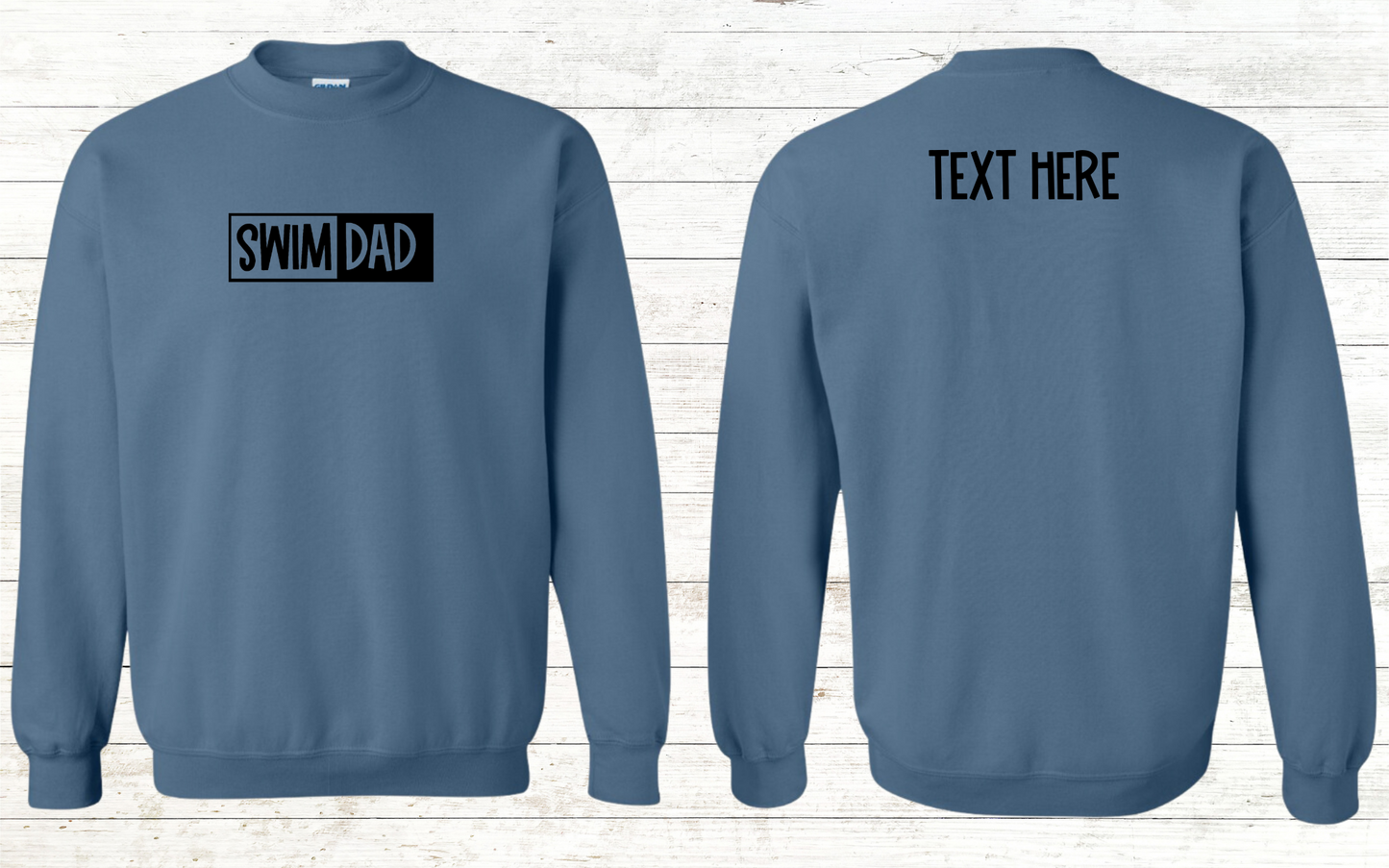 Swim Dad - Black Text - Adult Sweatshirt - Personalized on back