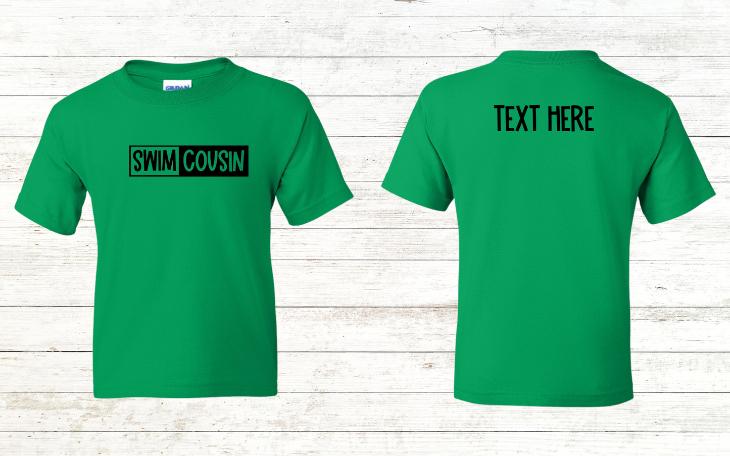 Swim Cousin Youth Shirt - Free Shipping - Back of Shirt Personalization Option: Youth Crewneck Tee