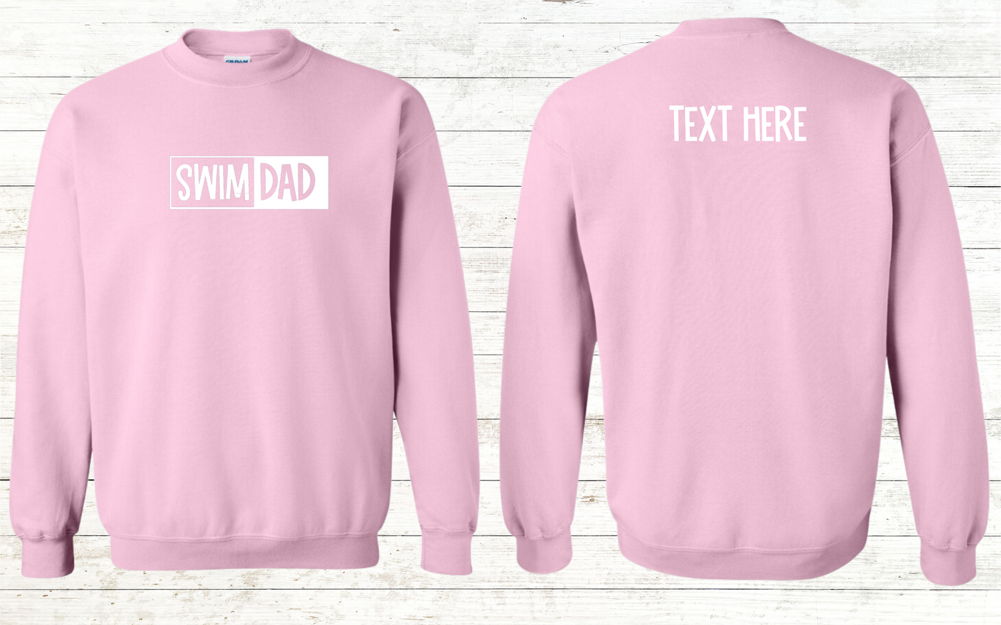 Swim Dad - White Text - Adult Sweatshirt - Personalized on back