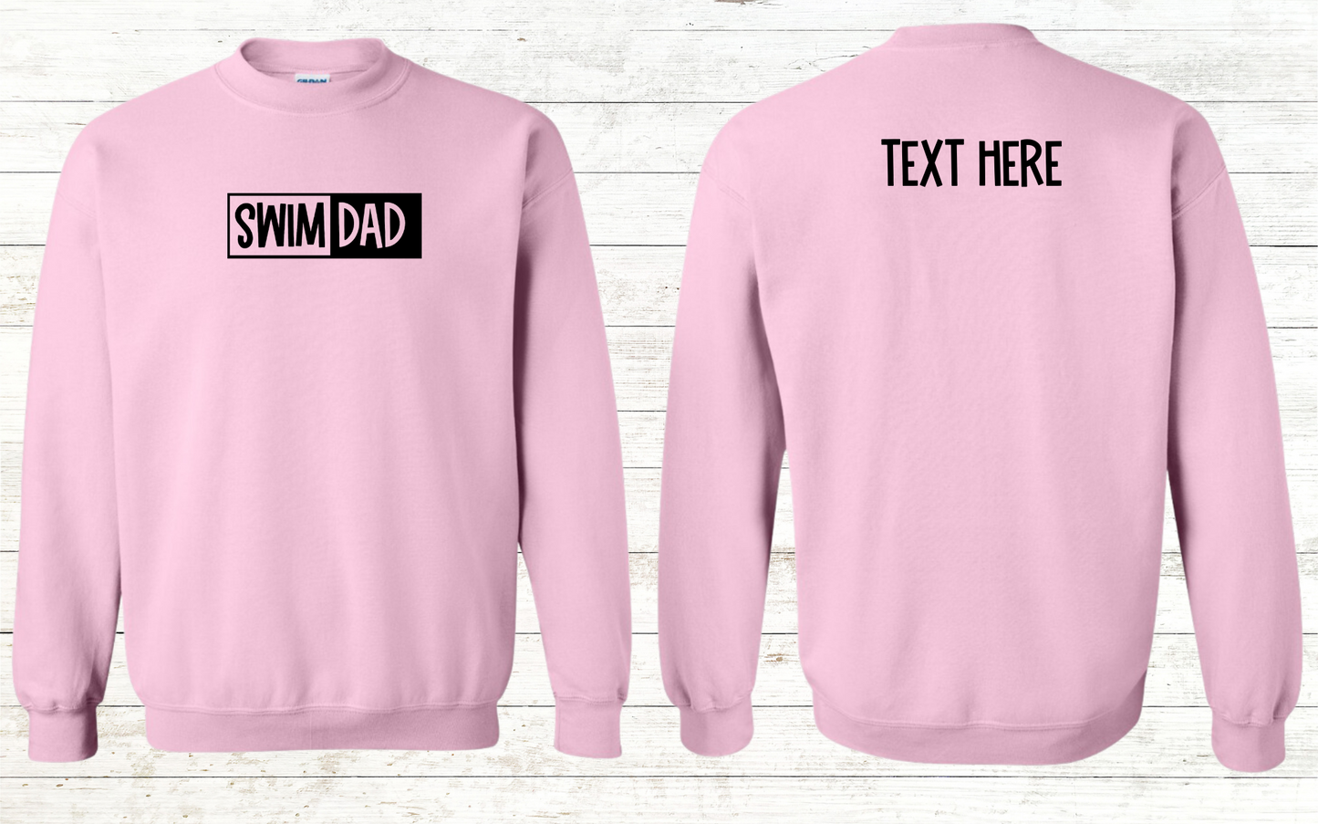 Swim Dad - Black Text - Adult Sweatshirt - Personalized on back