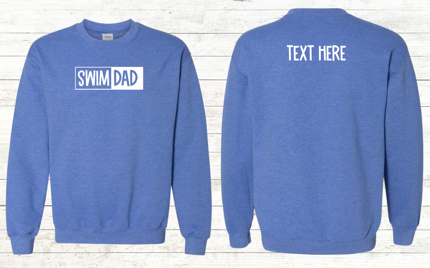 Swim Dad - White Text - Adult Sweatshirt - Personalized on back