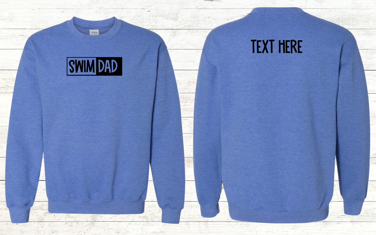 Swim Dad - Black Text - Adult Sweatshirt - Personalized on back