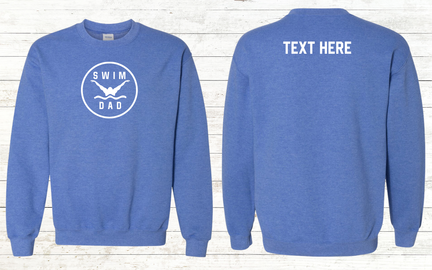 Swim Dad - Butterfly Stroke - White Text - Adult Sweatshirt - Personalized on back