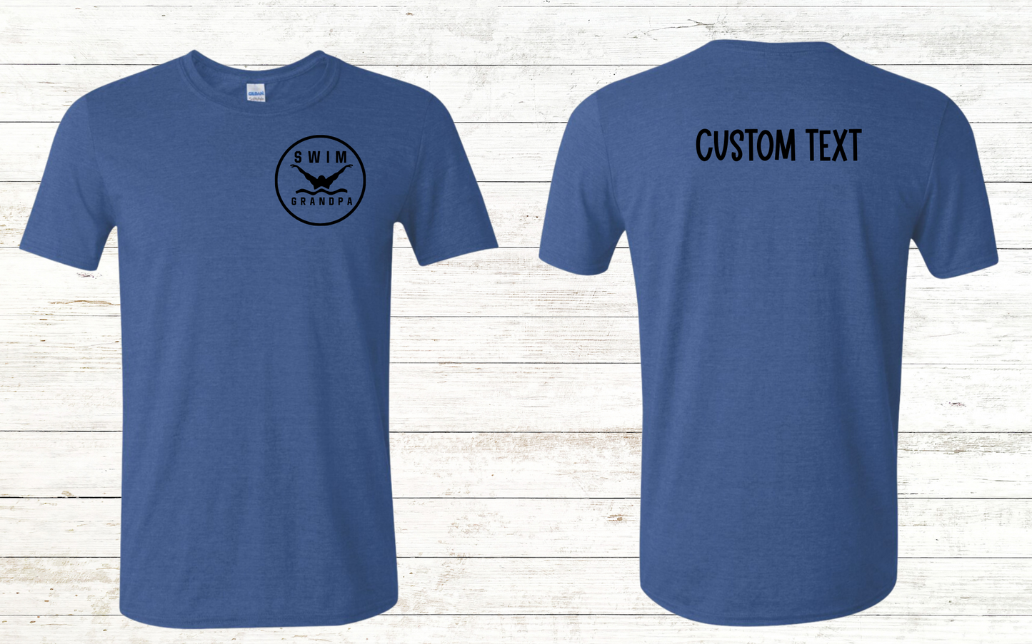 Swim Grandpa - Butterfly Pocket Logo - White Text - Adult Crewneck Tee