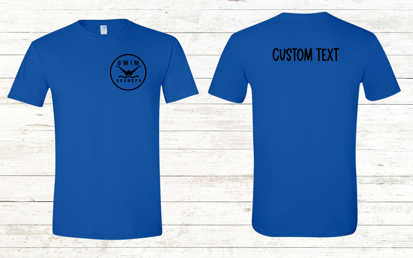 Swim Grandpa - Butterfly Pocket Logo - White Text - Adult Crewneck Tee