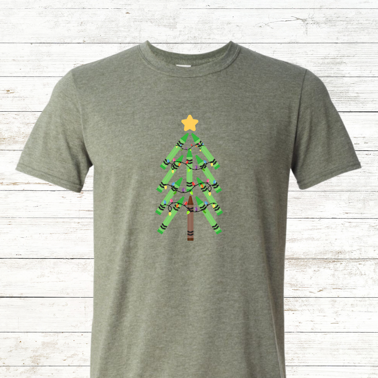 Green Crayon Christmas Tree - Adult Crewneck Tee