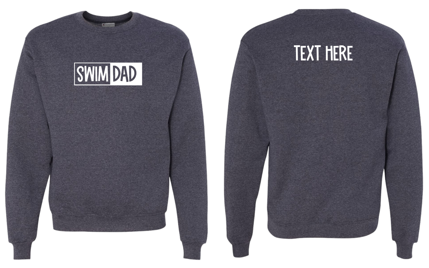 Swim Dad - White Text - Adult Sweatshirt - Personalized on back