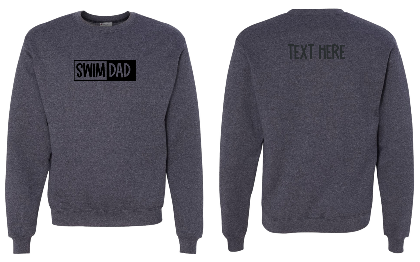 Swim Dad - Black Text - Adult Sweatshirt - Personalized on back
