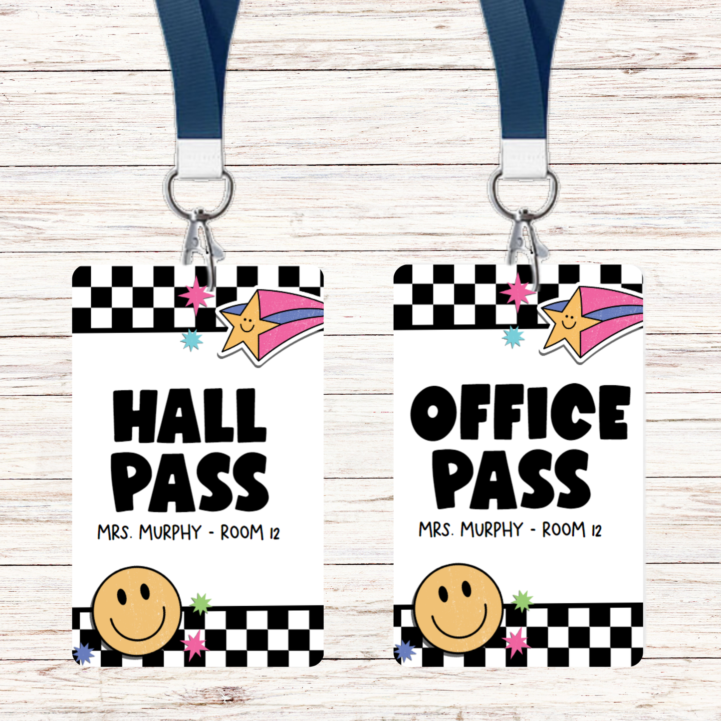 Checkerboard Happy Face Theme Classroom Hall Passes - 8 pack