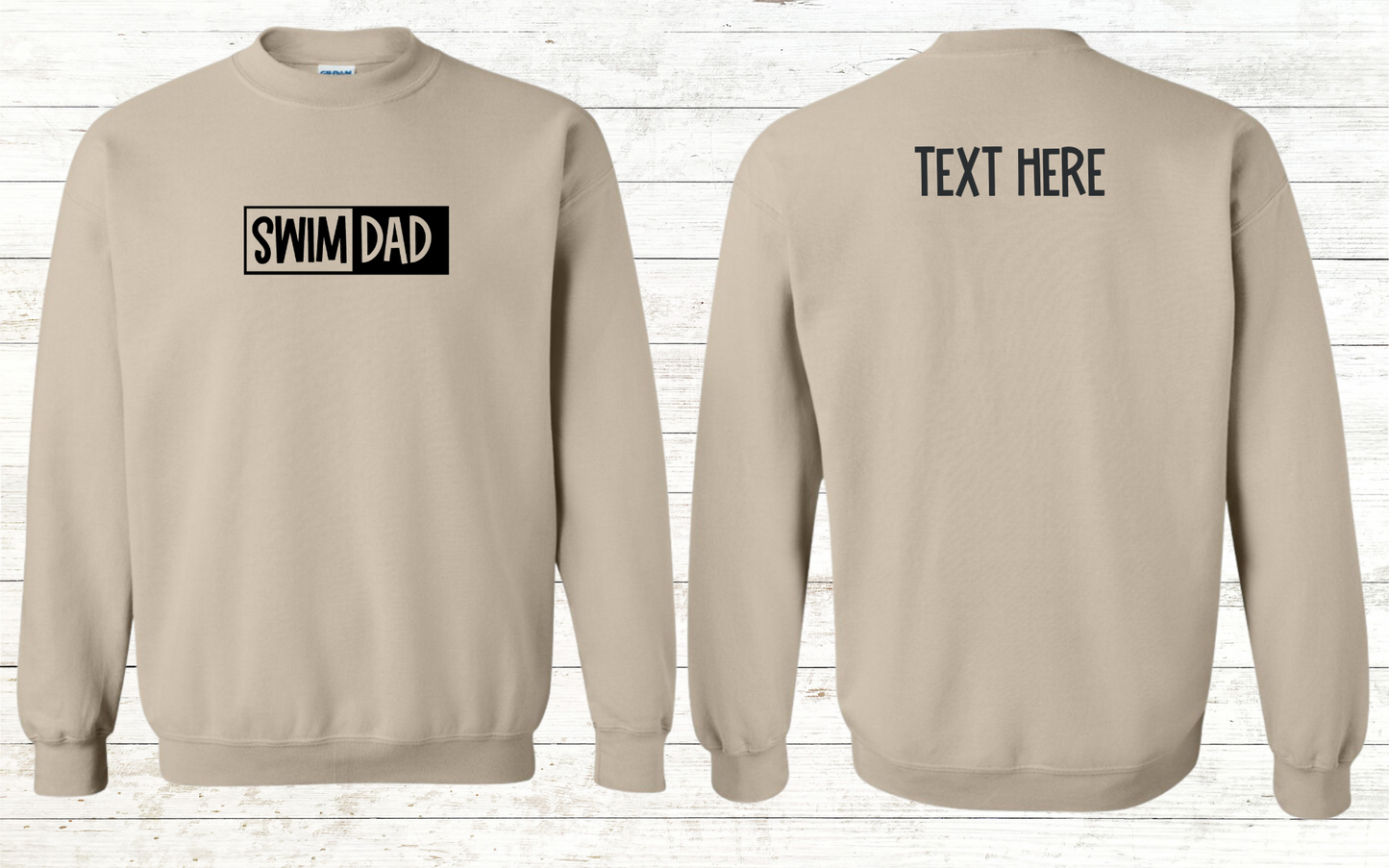 Swim Dad - Black Text - Adult Sweatshirt - Personalized on back