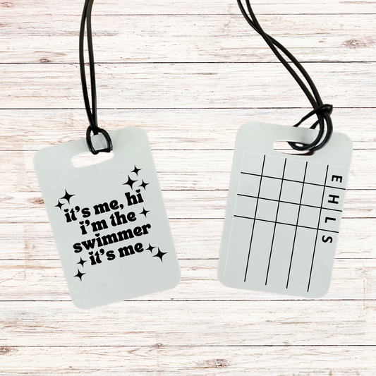 Reusable swim meet heat tag: I'm the swimmer it's me