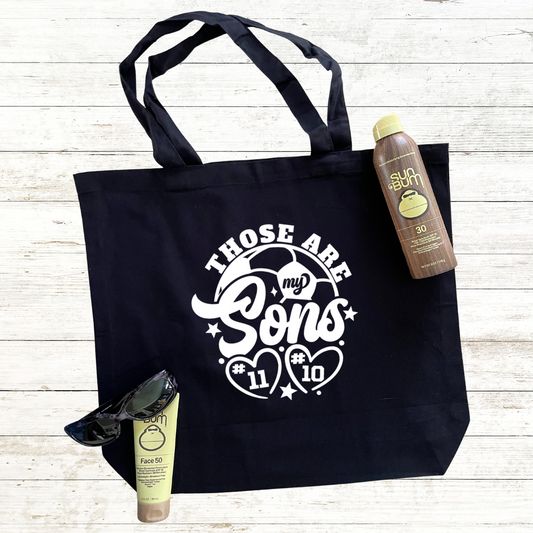 Those are my Sons Soccer Mom Tote Bag with Jersey Numbers and Back Personalization Option