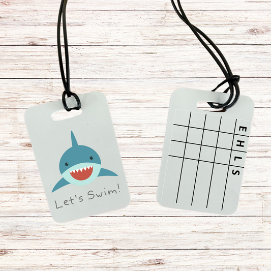 Reusable swim meet heat tag: Shark Let's Swim