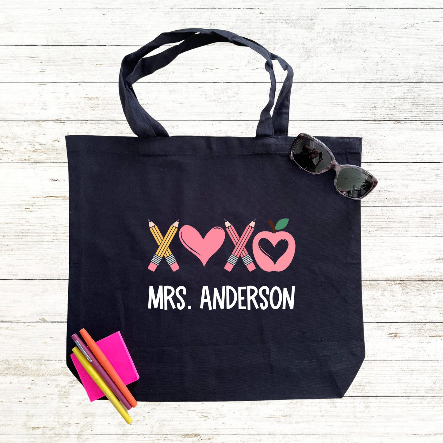XOXO Pencils, Heart and Apple Tote Bag