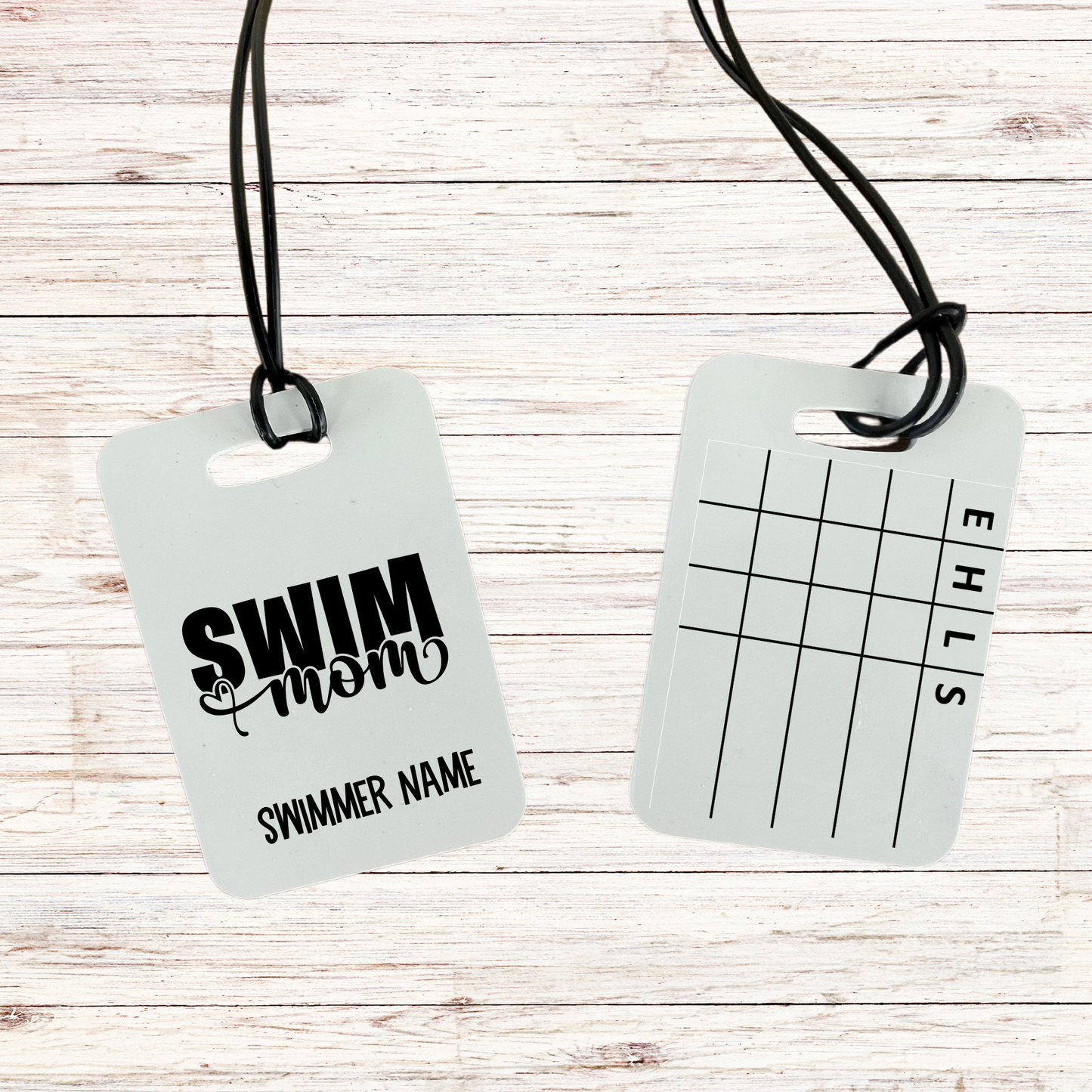 Reusable swim meet heat tag: Swim Mom