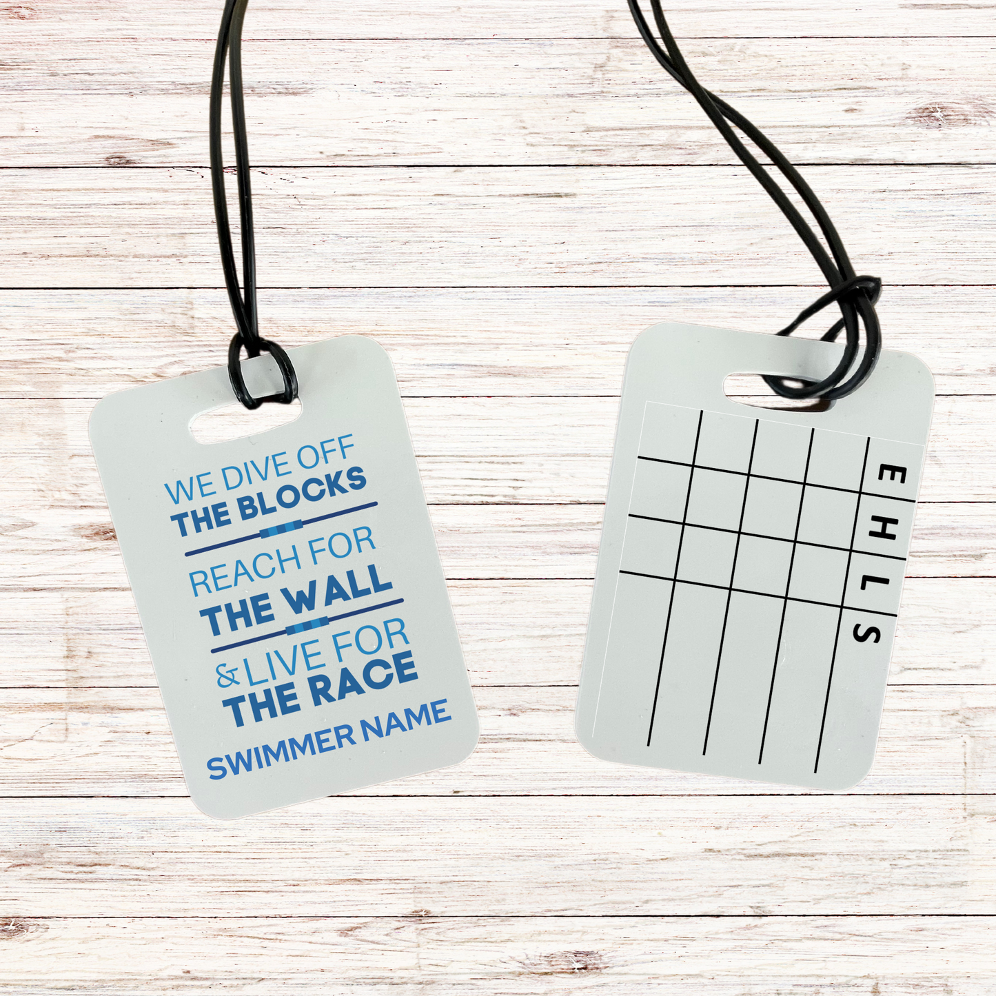 Reusable swim meet heat tag: Live for the Race