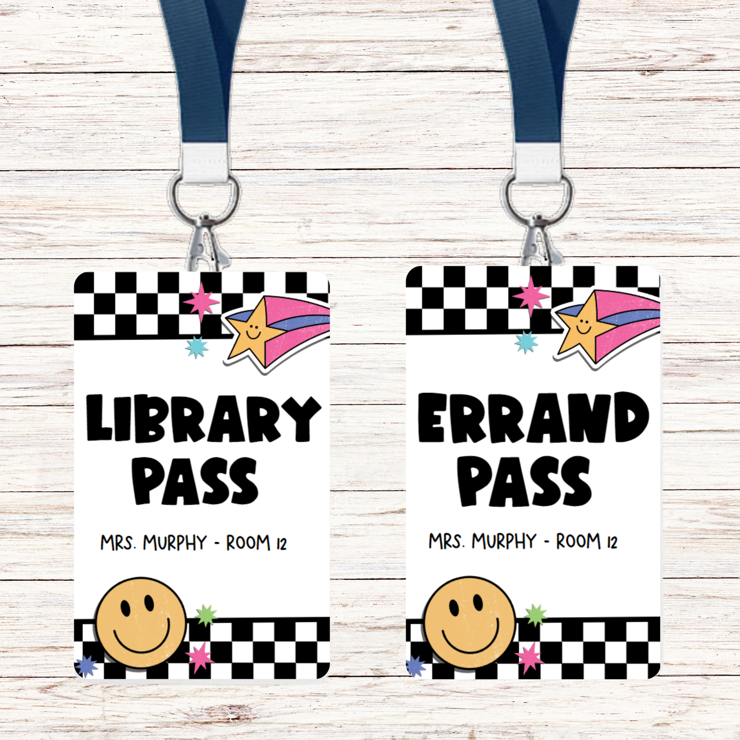 Checkerboard Happy Face Theme Classroom Hall Passes - 8 pack