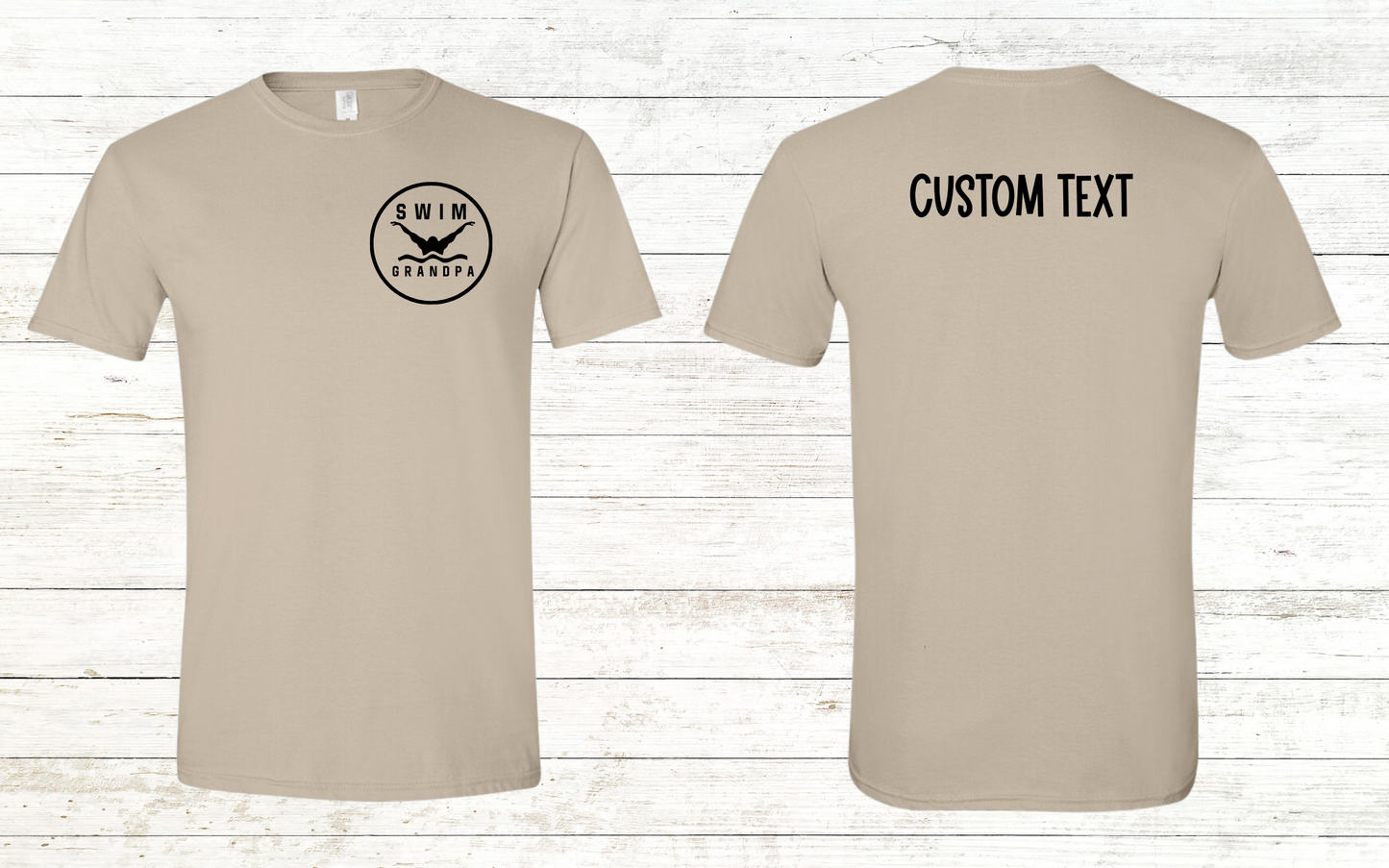 Swim Grandpa - Butterfly Pocket Logo - White Text - Adult Crewneck Tee