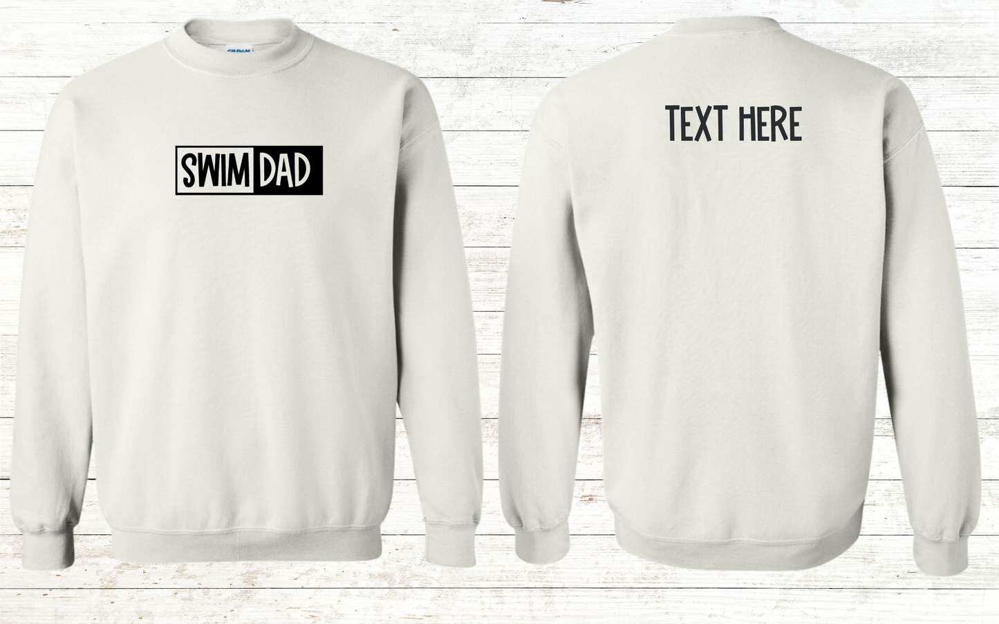 Swim Dad - Black Text - Adult Sweatshirt - Personalized on back