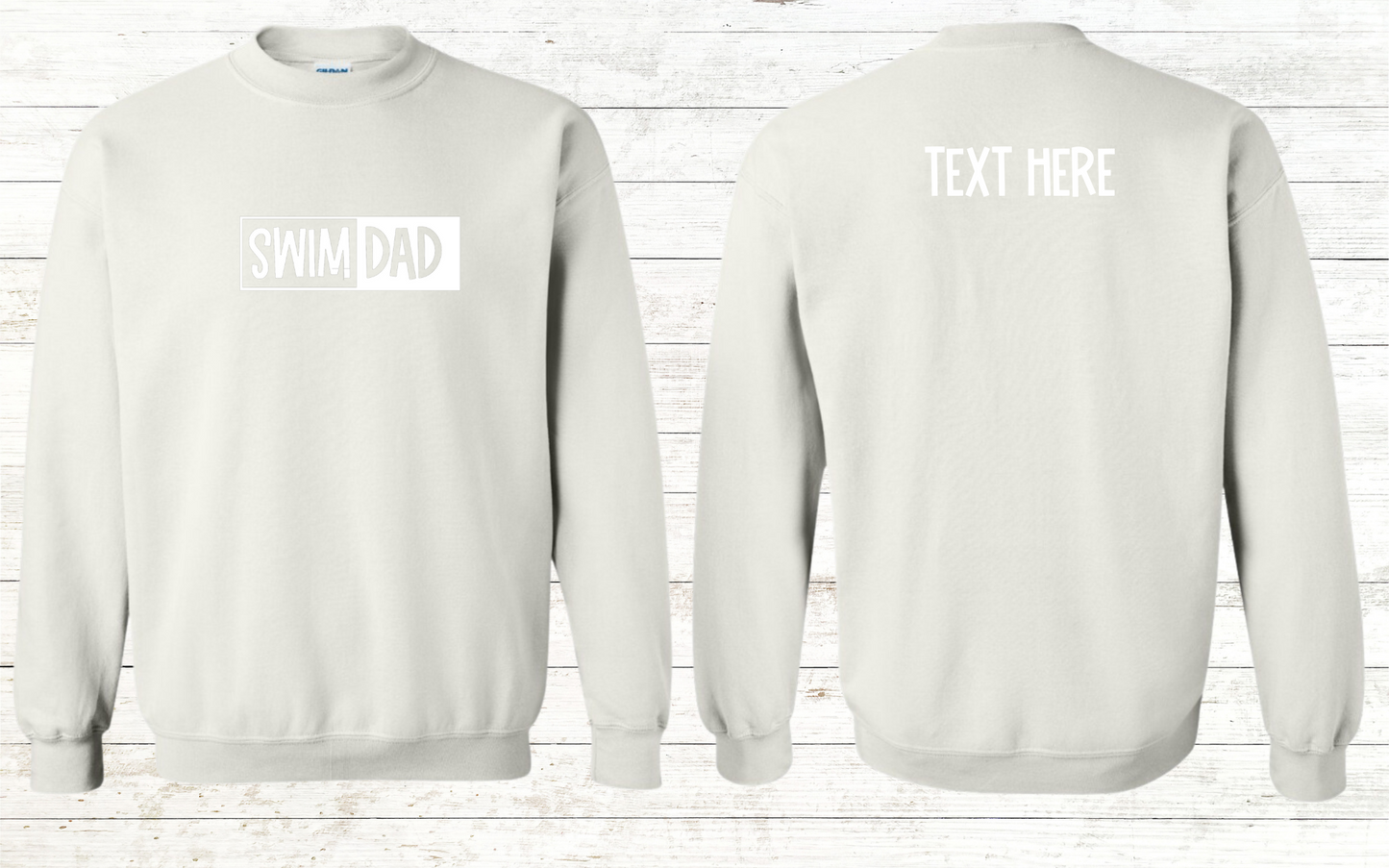 Swim Dad - White Text - Adult Sweatshirt - Personalized on back