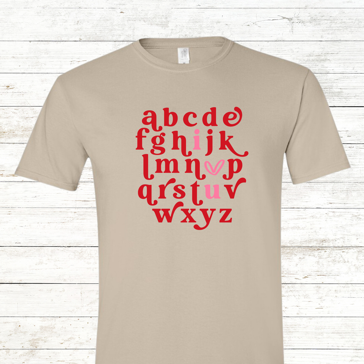 Valentine Alphabet I Heart You - Adult Crewneck Tee