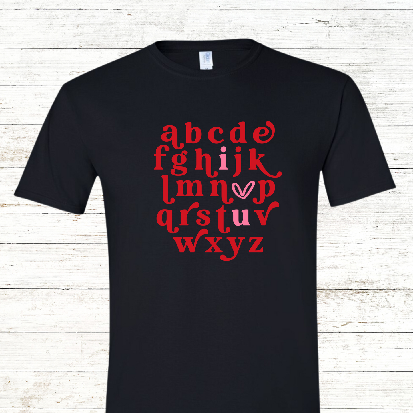 Valentine Alphabet I Heart You - Adult Crewneck Tee