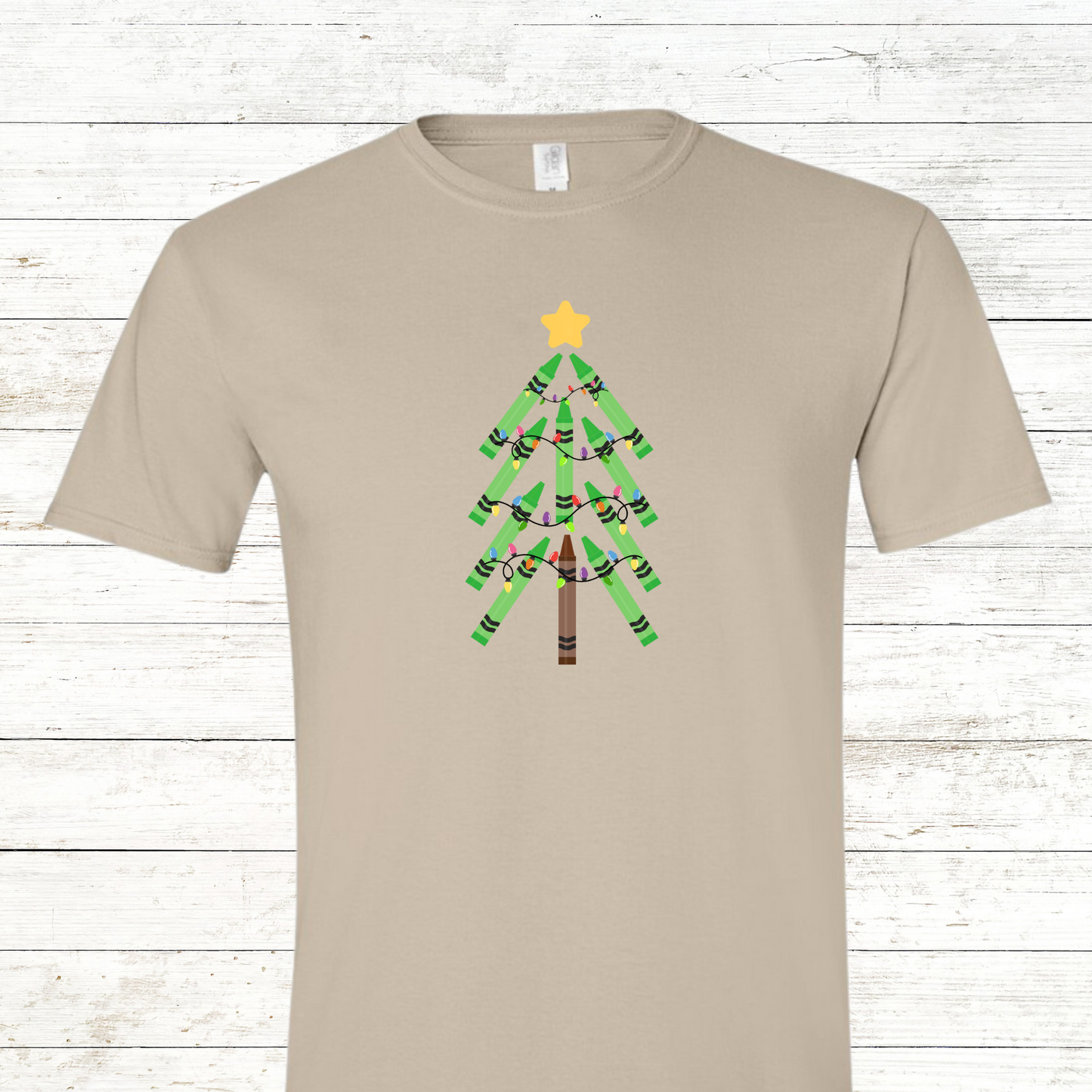 Green Crayon Christmas Tree - Adult Crewneck Tee
