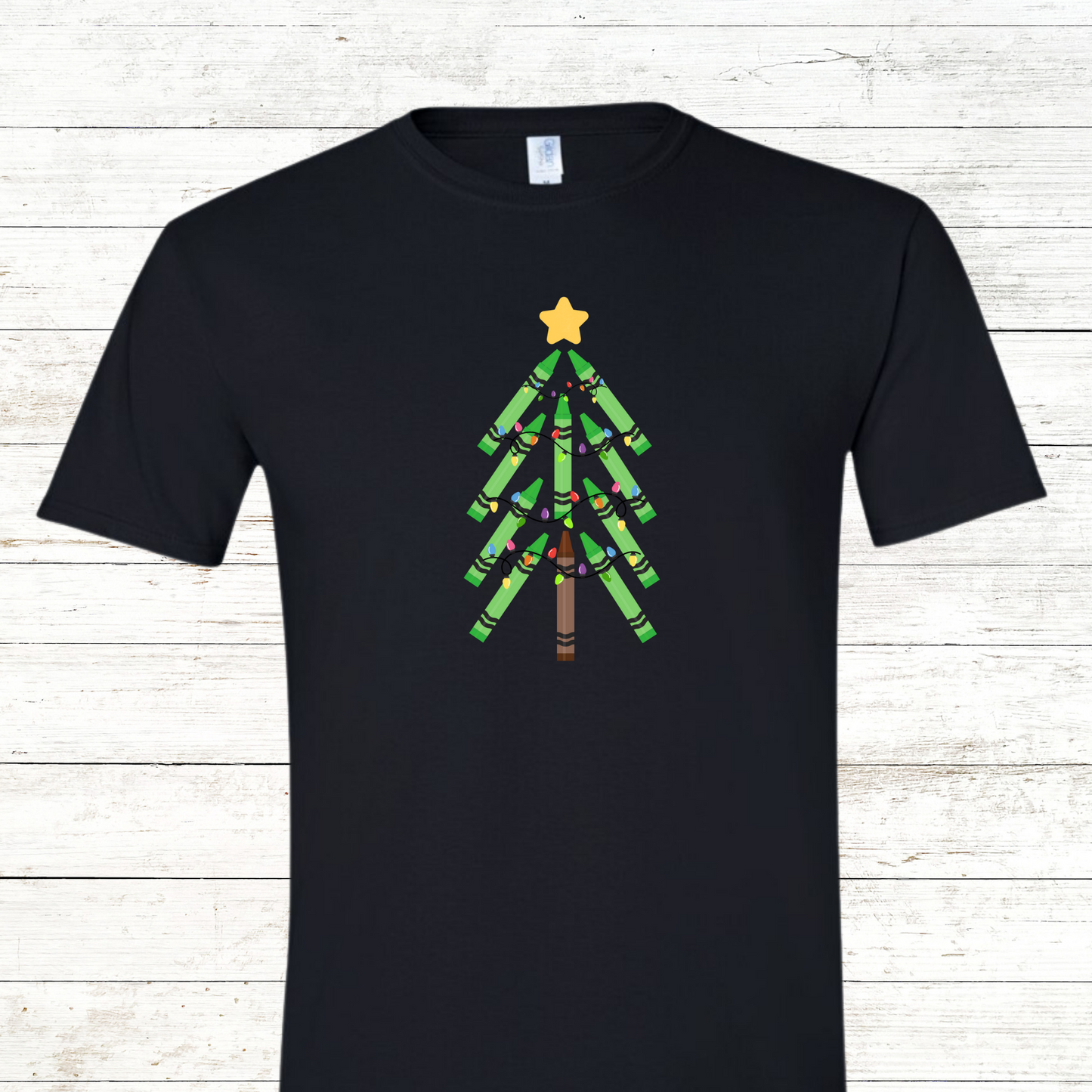 Green Crayon Christmas Tree - Adult Crewneck Tee
