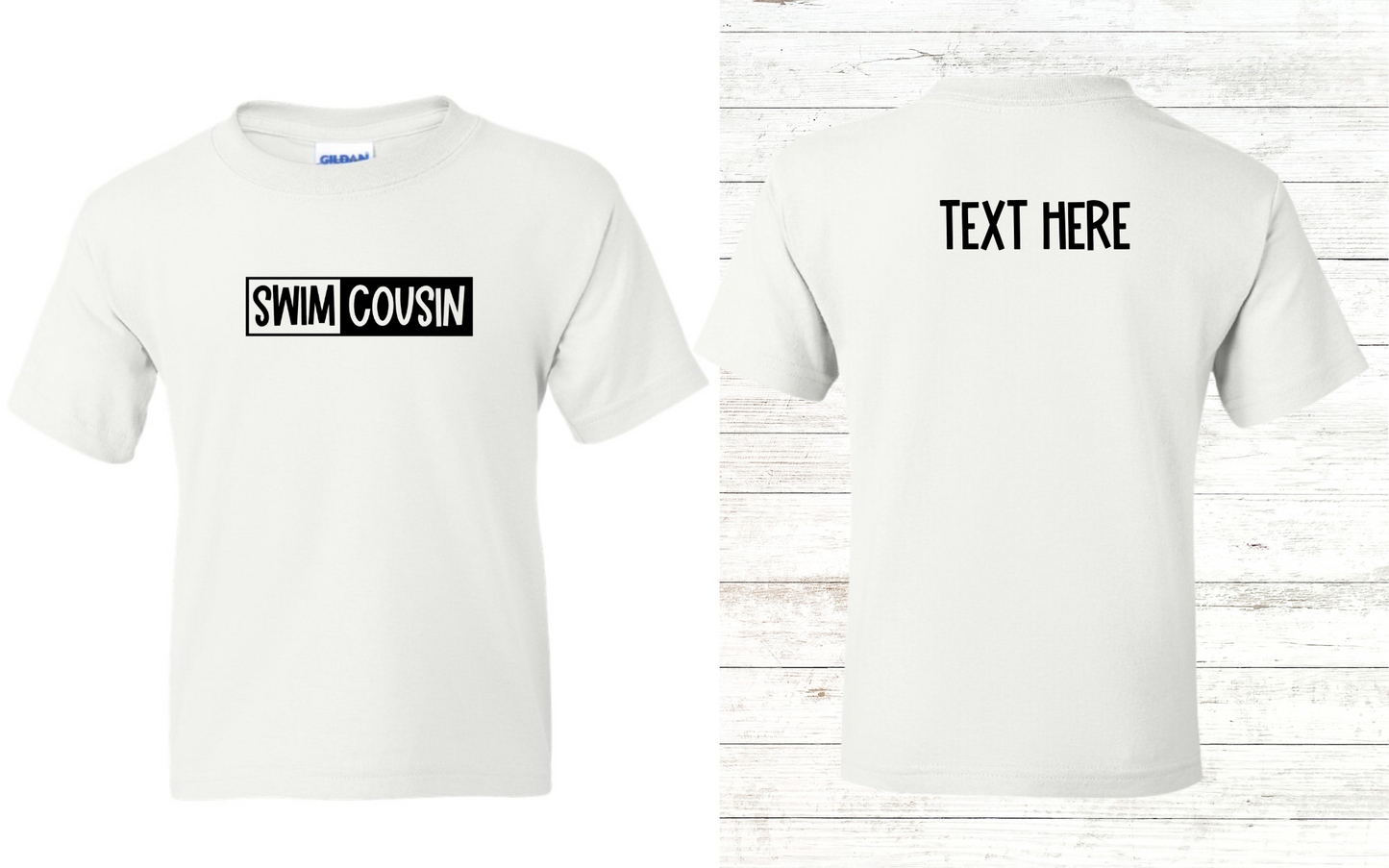 Swim Cousin Youth Shirt - Free Shipping - Back of Shirt Personalization Option: Youth Crewneck Tee