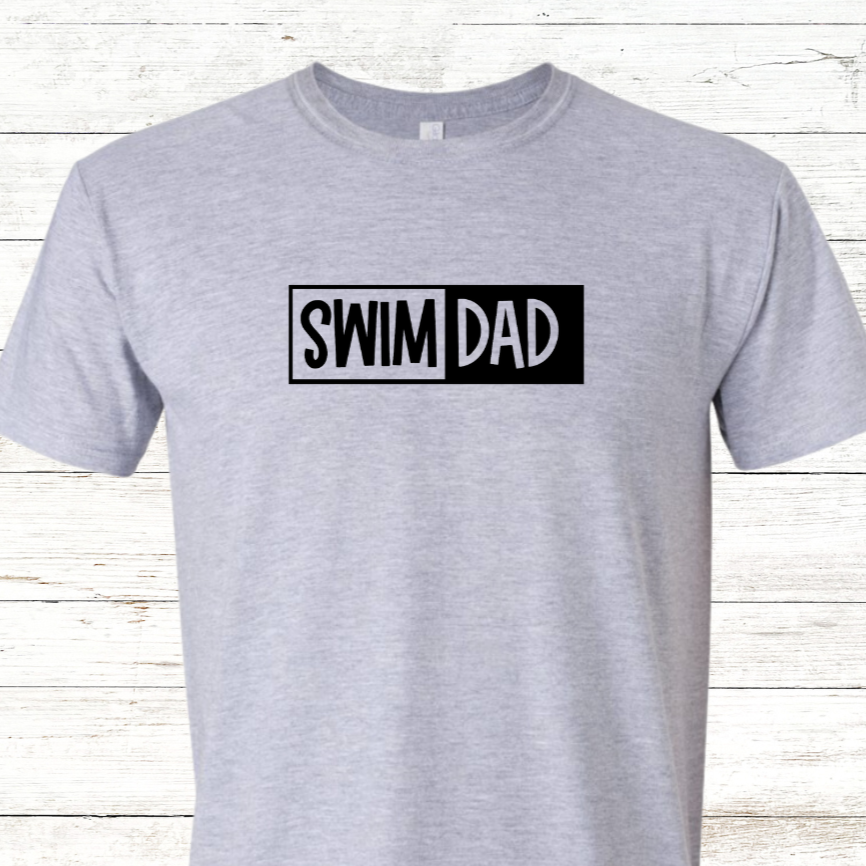 Swim Dad - Black Text - Adult Crewneck Tee