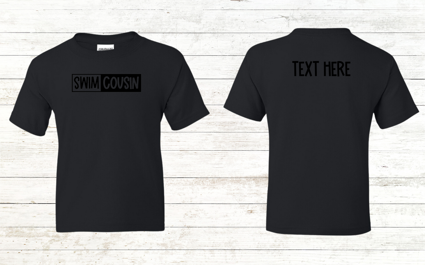 Swim Cousin Youth Shirt - Free Shipping - Back of Shirt Personalization Option: Youth Crewneck Tee