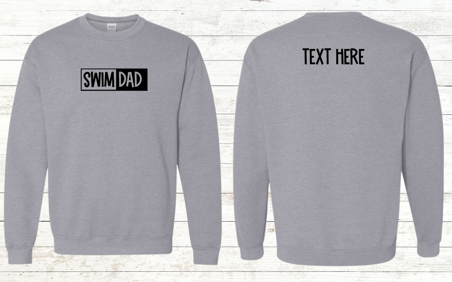 Swim Dad - Black Text - Adult Sweatshirt - Personalized on back
