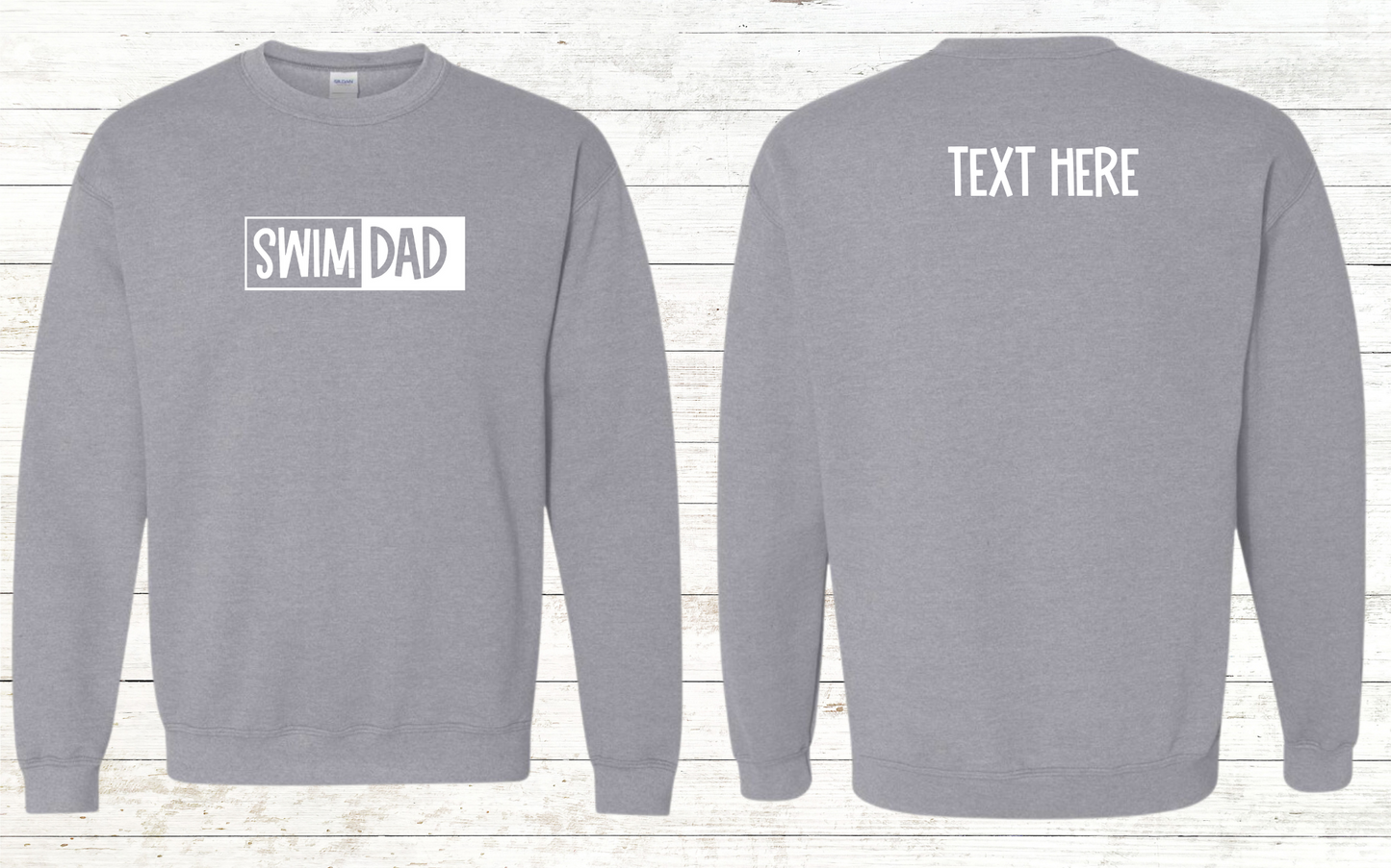 Swim Dad - White Text - Adult Sweatshirt - Personalized on back