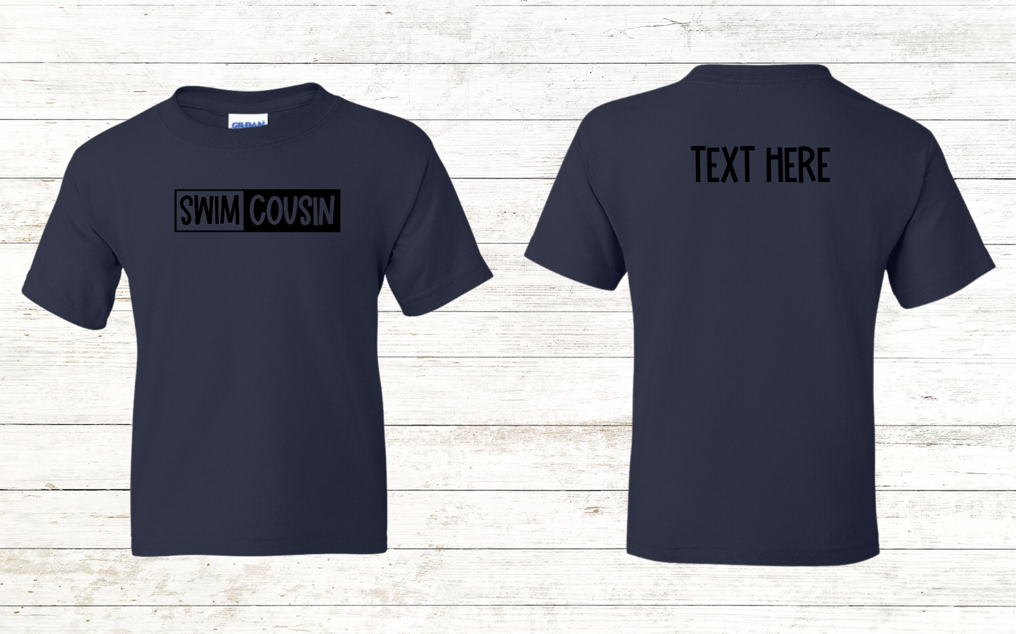 Swim Cousin Youth Shirt - Free Shipping - Back of Shirt Personalization Option: Youth Crewneck Tee