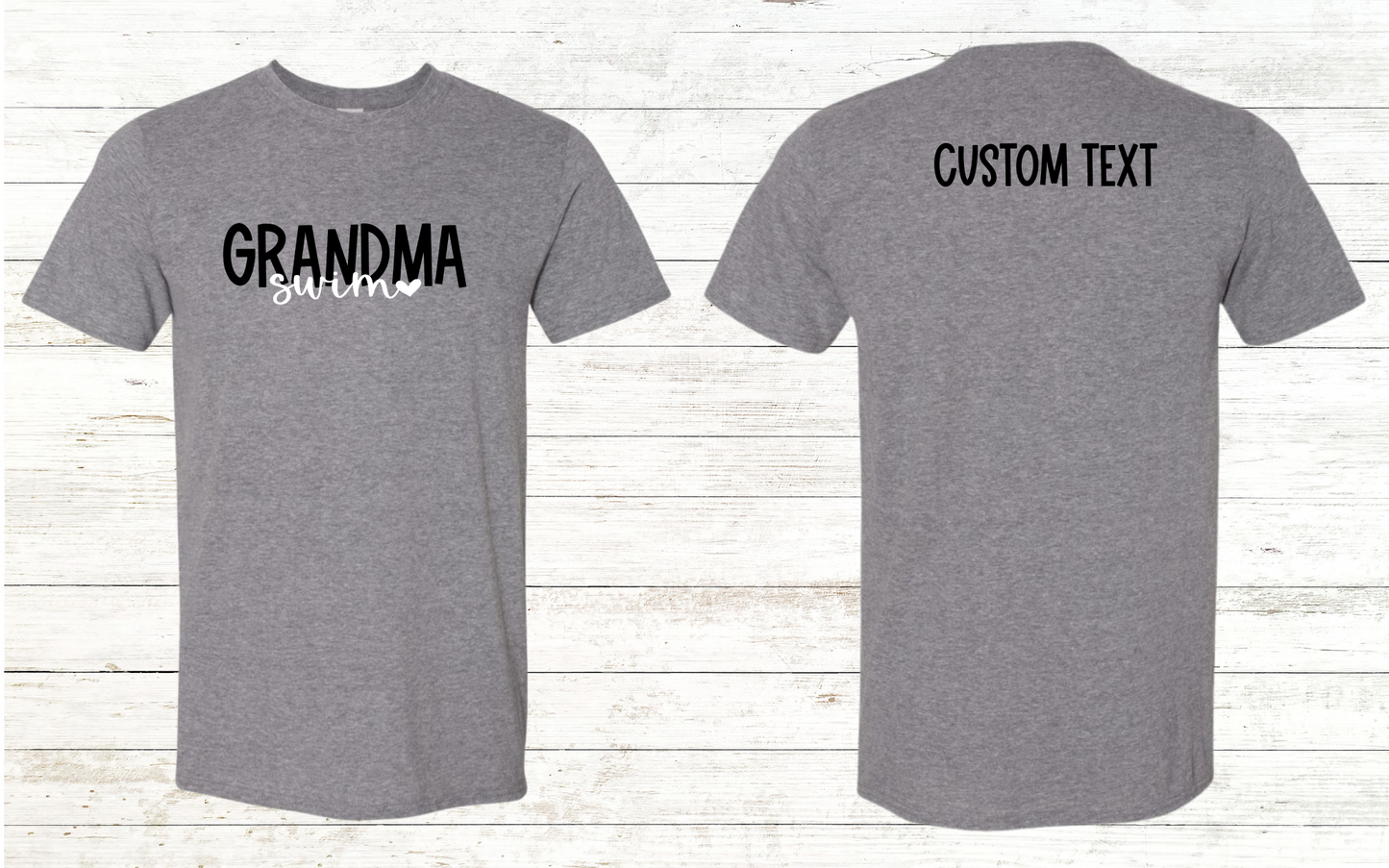 Swim Grandma - Heart Design- Black/White Text - Adult Crewneck Tee