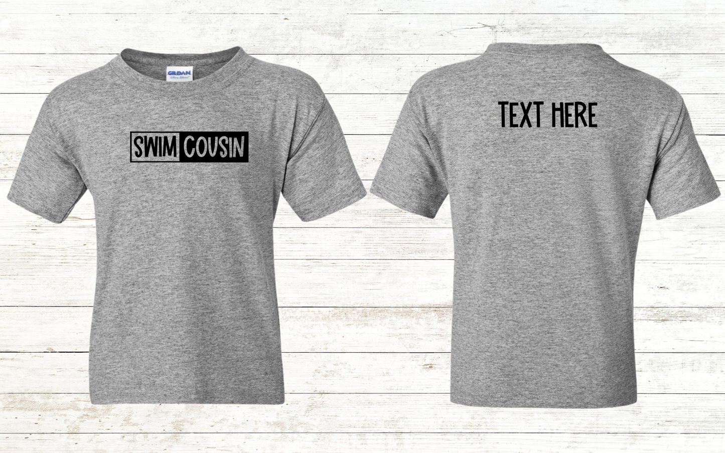 Swim Cousin Youth Shirt - Free Shipping - Back of Shirt Personalization Option: Youth Crewneck Tee