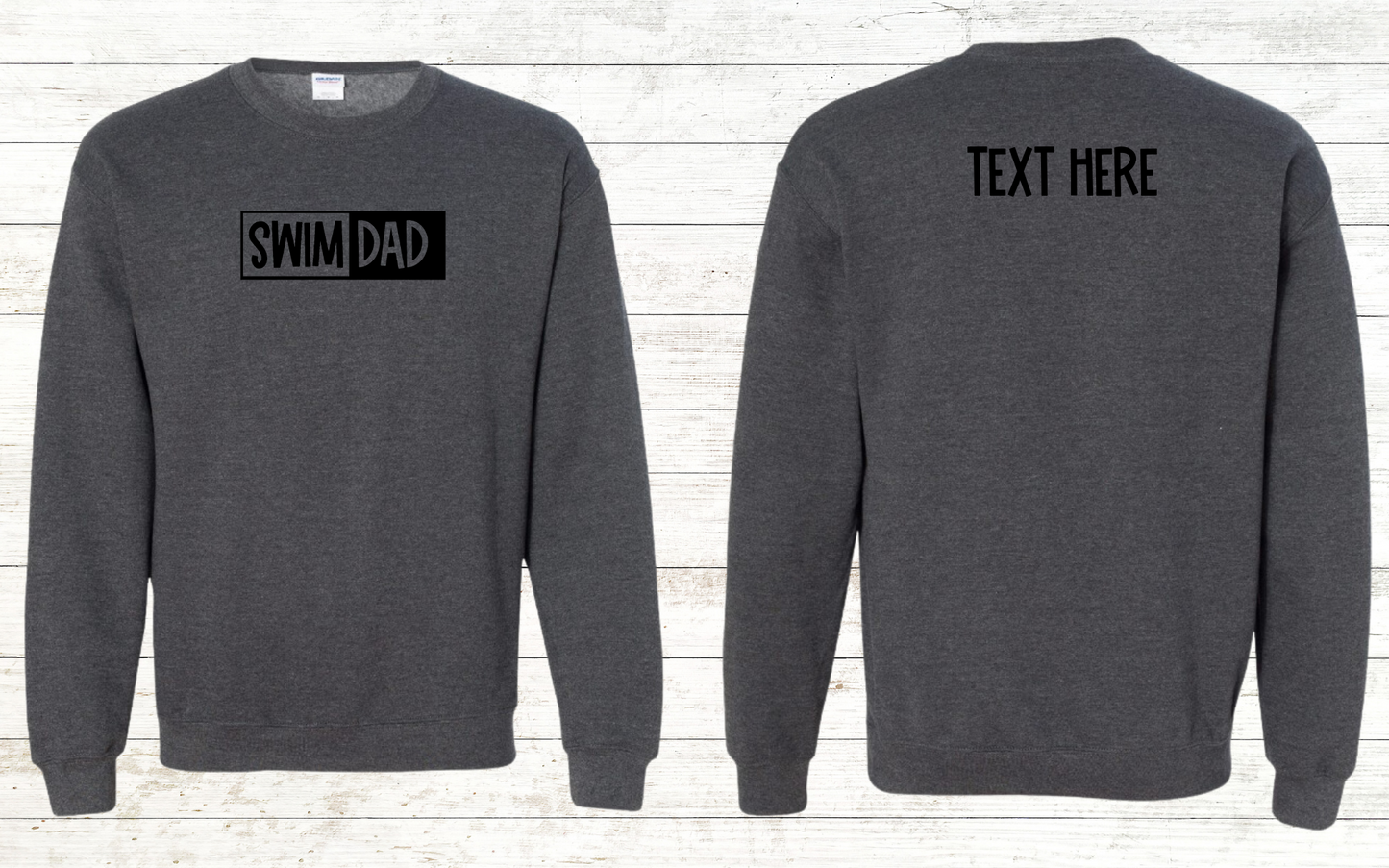 Swim Dad - Black Text - Adult Sweatshirt - Personalized on back