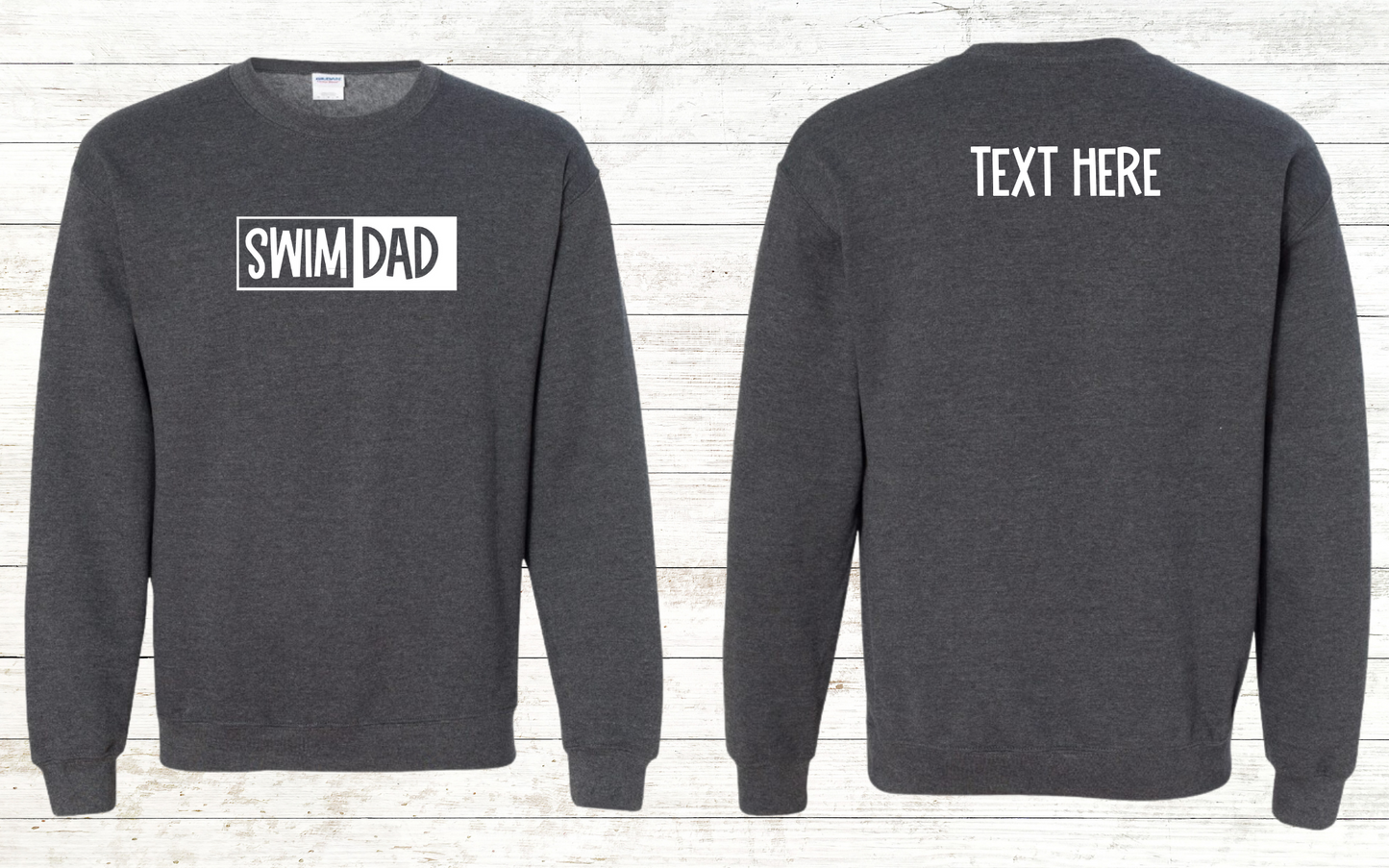 Swim Dad - White Text - Adult Sweatshirt - Personalized on back